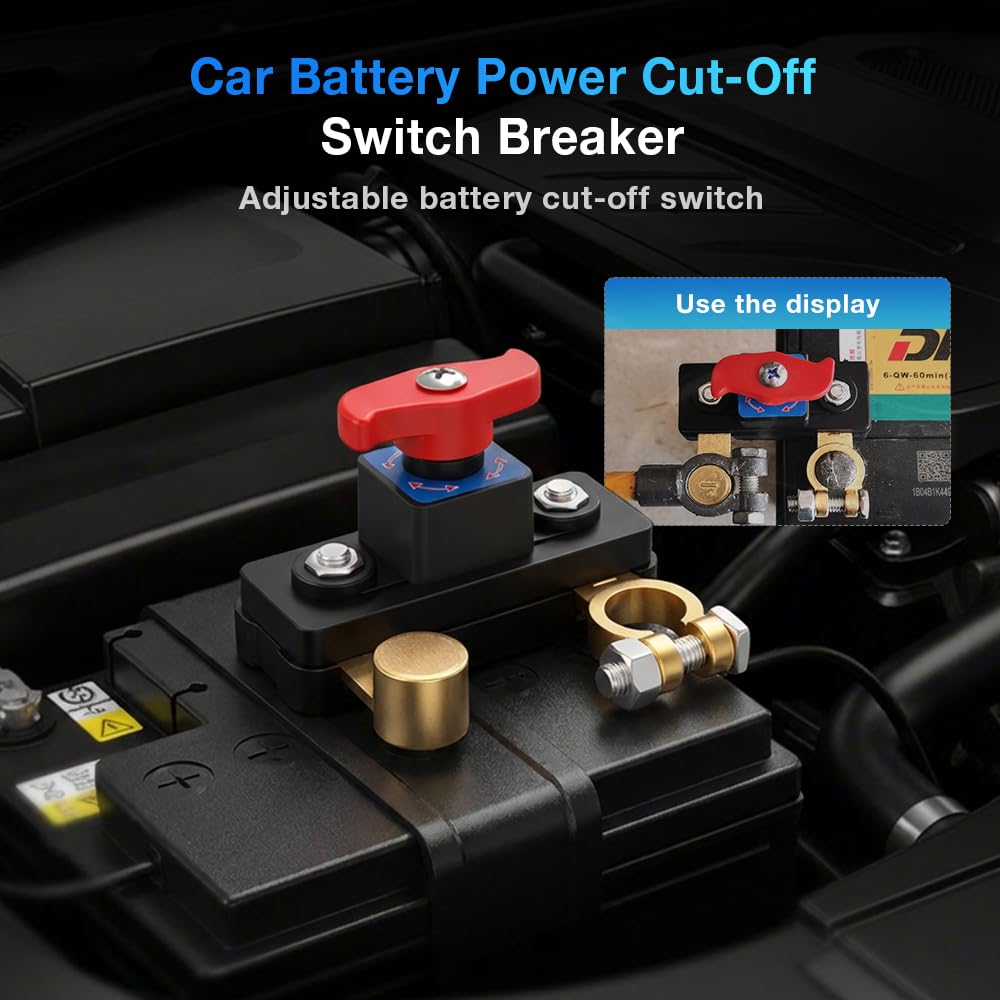 Car Battery Power Cut-Off Switch Breaker, 2026 New Car Battery Disconnect Switch Adjustable Pure Copper Stable Transmission High Conductivity 12v-24v Disconnect Switch for Car Truck Boat