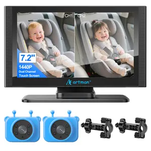 Artman Baby Car Camera for 2 Kids, IPS Touch Screen Baby Car Monitor with 7.2'' HD 1440P,Dual IR Night Vision Cameras, Easy No-Damage Install Ideal Car Seat Monitor for Parents and Pet Owners