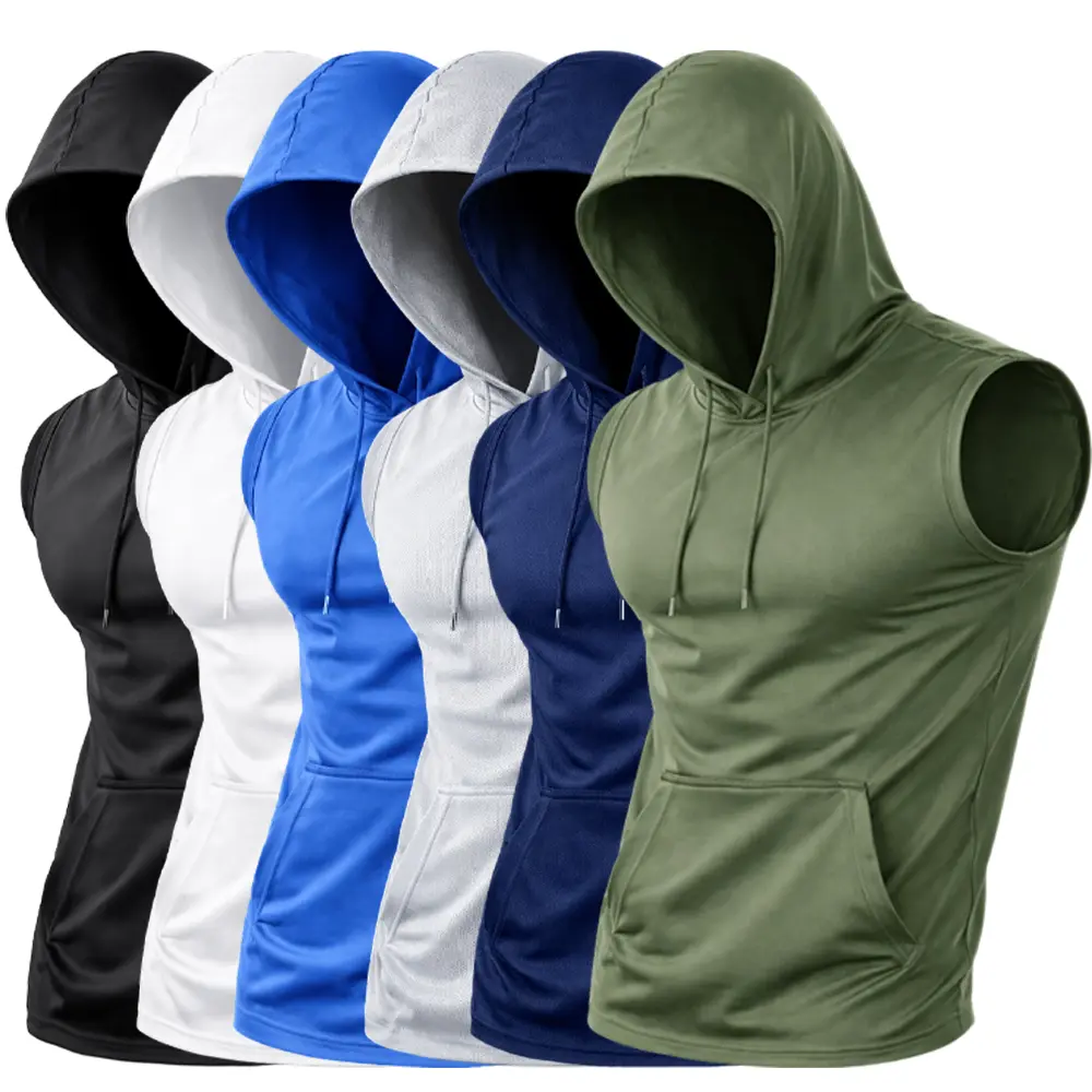 Men’s quick-dry cool hooded sleeveless top — fabric is washable, wrinkle-resistant, and doesn’t easily deform; a basic style with wide applicability, suitable for various occasions—streetwear, morning outdoor runs, and casual layering at home.