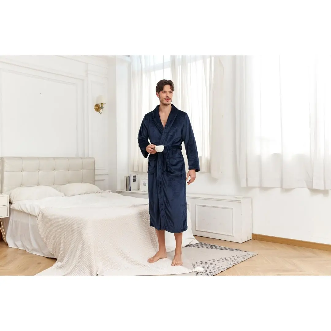Luxury Mens Plush Long Robe Soft And Warm Full Length Bathrobe Gift For Dad Boys Friends And Husband