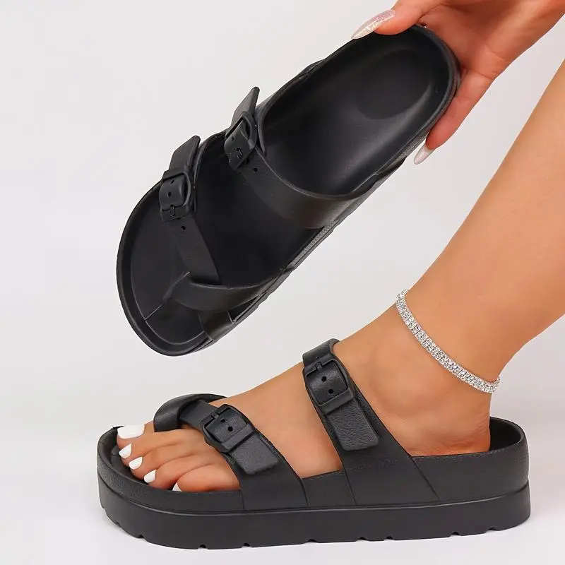 SANPON Women's Fashionable Buckle Strap EVA Thick Platform Slides - Sandals for Women, Open Toe Footwear, Ultra-Lightweight, Non-Slip, Comfortable Casual Walking Shoes, Solid Colors, Sandals Women, Women's Sandals