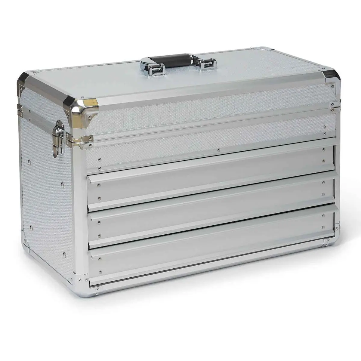PetEdge TP5516 Lightweight Metal Tool Organiser - 11 Master Grooming Tools, 3-Drawer Compartment Storage Box, Silver