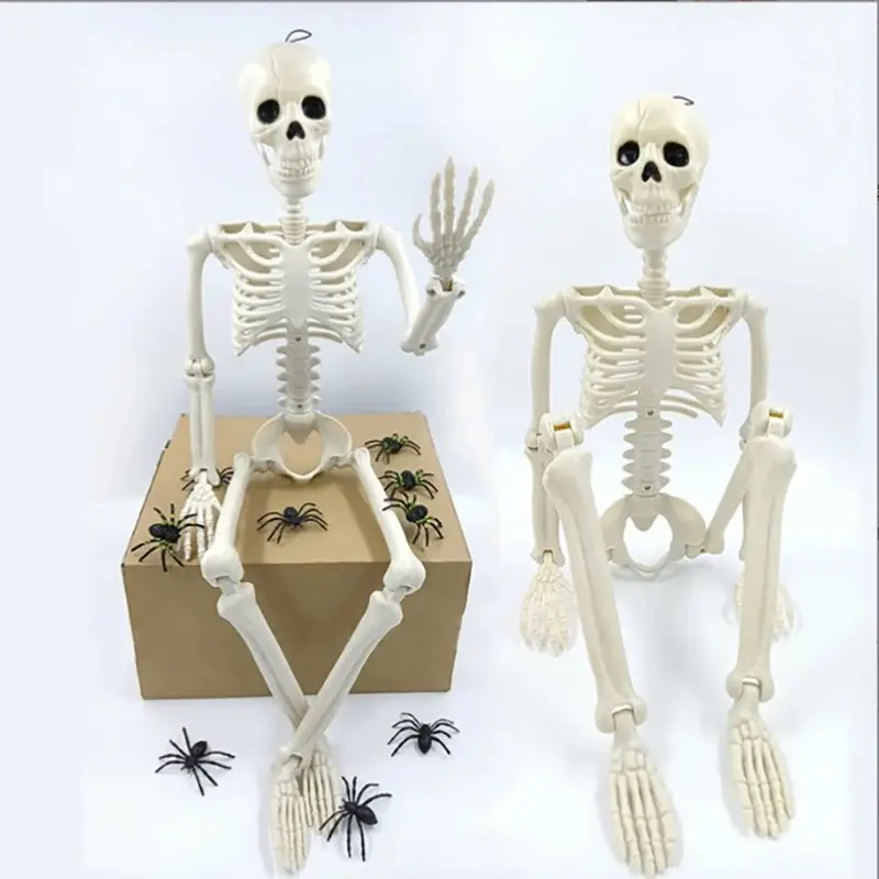 Posable Full-Body Human Skeleton Prop, Adjustable-Joint Fake Bone Horror Decor for Halloween Haunted House, Festive Party Home Supplies Hanging Ornament