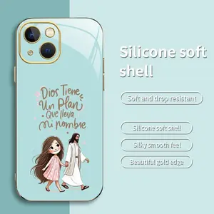 God Has a Plan Jesus Phone Case — Cute Spanish Christian Faith Gold-Edge Cover for iPhone 14 Plus — 975