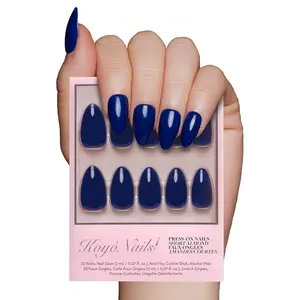 Shiny Dark Blue Nails Suitable for Christmas Eve Medium Length Pointed Nails Style Shiny Starry Sexy Young Ladies Christmas Favorite Medium Length Oval Nails