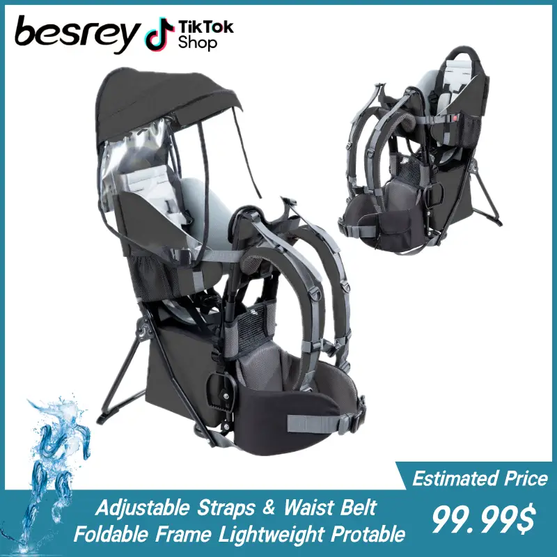 Besrey Baby Backpack Carrier, Toddler Hiking Backpack with Safety 3-Height Seat, Adjustable Straps & Waist Belt, Foldable Frame Lightweight Large Capa