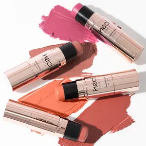 Cream Blush Stick with Brush, Lip Cheek Tint, Skin Color Correcting Cream Blusher for Face, Cheeks, Lips, Eyes, Smudge-proof Blush Cream for Daily Makeup, Lightweight Blush