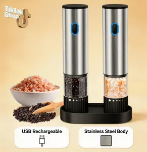 Rechargeable Salt and Pepper Grinder | Adjustable Coarseness Automatic Electric Pepper Mill, Stainless Steel Case with Lithium Battery, Charging, Suitable for Home Kitchen BBQ, Restaurant, Outdoor, Wedding Gift Kitchenware Seasoning