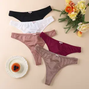 Women's Solid Drop Waist Thong, Summer Wear, Casual Comfortable Bow Panty for Daily Wear Ladies Underwear for All Seasons,Breathable Underwear