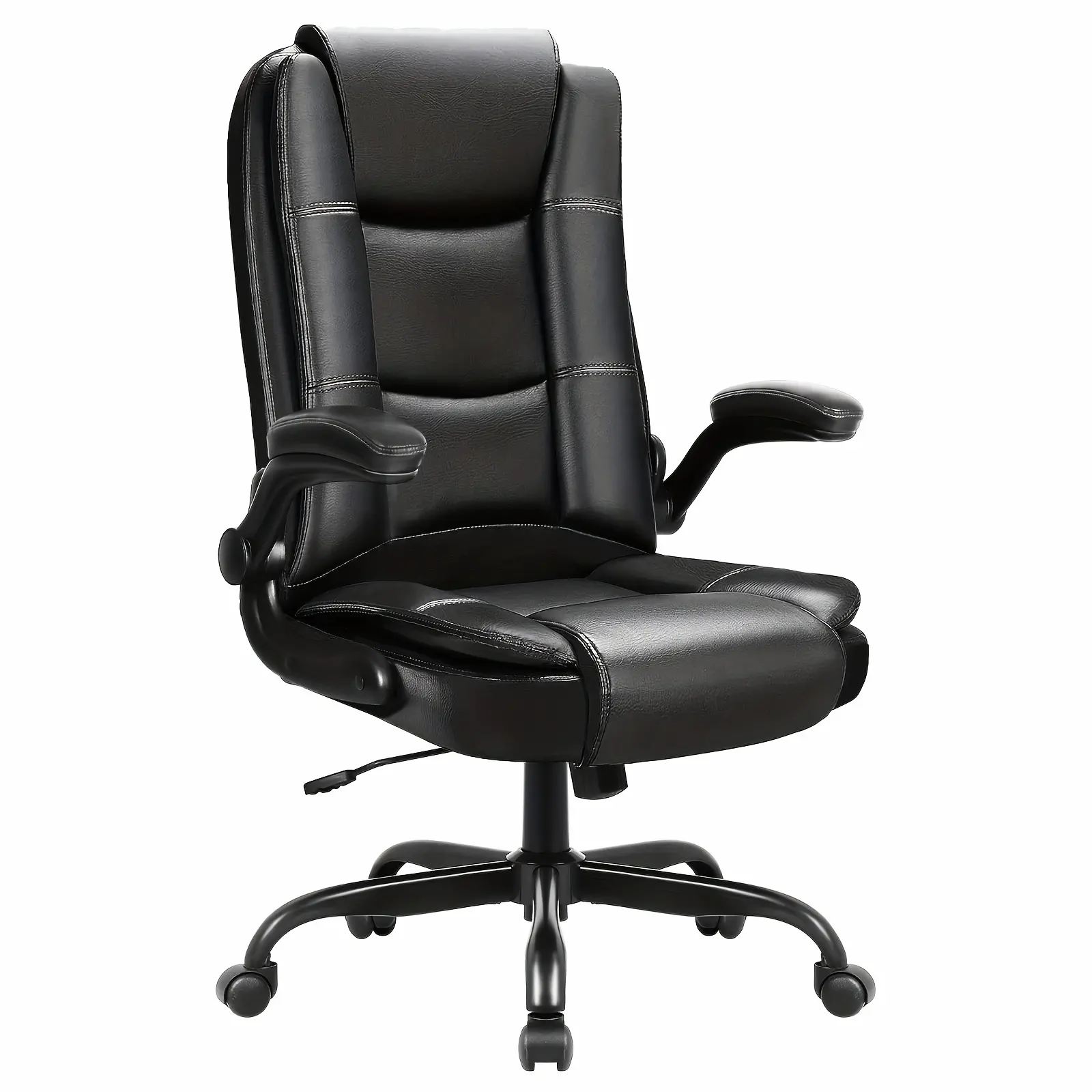 Big and Tall Executive Office Chair - Ergonomic High-Back Leather Computer Desk Chair with Lumbar Support, Flip-Up Arms, Adjustable Height, Heavy-Duty Artificial Leather & Metal Frame for home Office, for all Types (Compatible with)