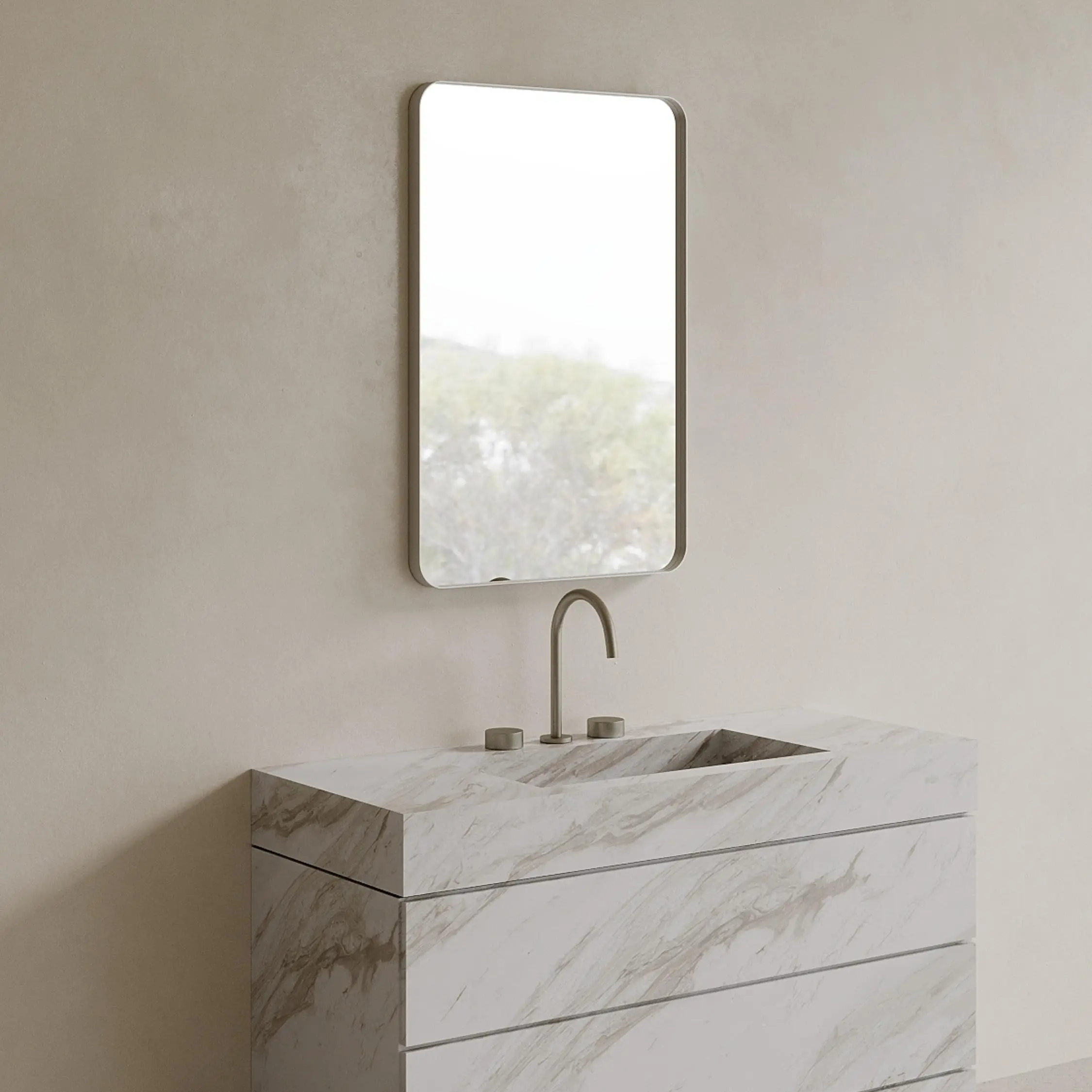 ELEMENTO 24” x 36” Silver Bathroom Mirror | Modern Rectangular Wall Mirror | Rounded Corners | Metal Frame with Tempered Glass | Silver Mirror for Bathroom Vanity