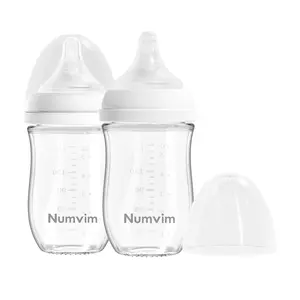 Glass Natural Baby Bottle Gentle & Extra Slow Flow, Without Lead, Newborn Breastfeeding Bottle for 0 Months Babies, Includes SS Flow. 2 Packs