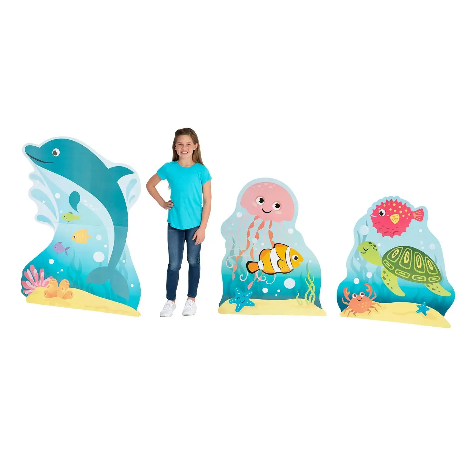 Undersea Cardboard Cutout Stand-Ups - Easy Setup, Set of 3, Colorful Festive Party Decor for Birthday Photo Backdrops