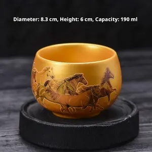 Full Gold Eight Horses Pattern Single Cup, Zen Meditation Cup, Dragon King Cup, Nine Peach Cup, Host Cup, Personal Tea Cup, Jianzhan, Luminous
