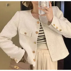 Wool Tweed Coat Fashion High-end Gold Button Short Slim Temperament Spring and Autumn Coats Women Jacket New