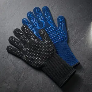 2Pcs High Temperature Resistant BBQ Gloves, Silicone Non-Slip Grip Oven Gloves, Heat Resistant Reusable Fireproof Cooking Gloves for Baking, Kitchen, Grilling, Barbecue and Smoking