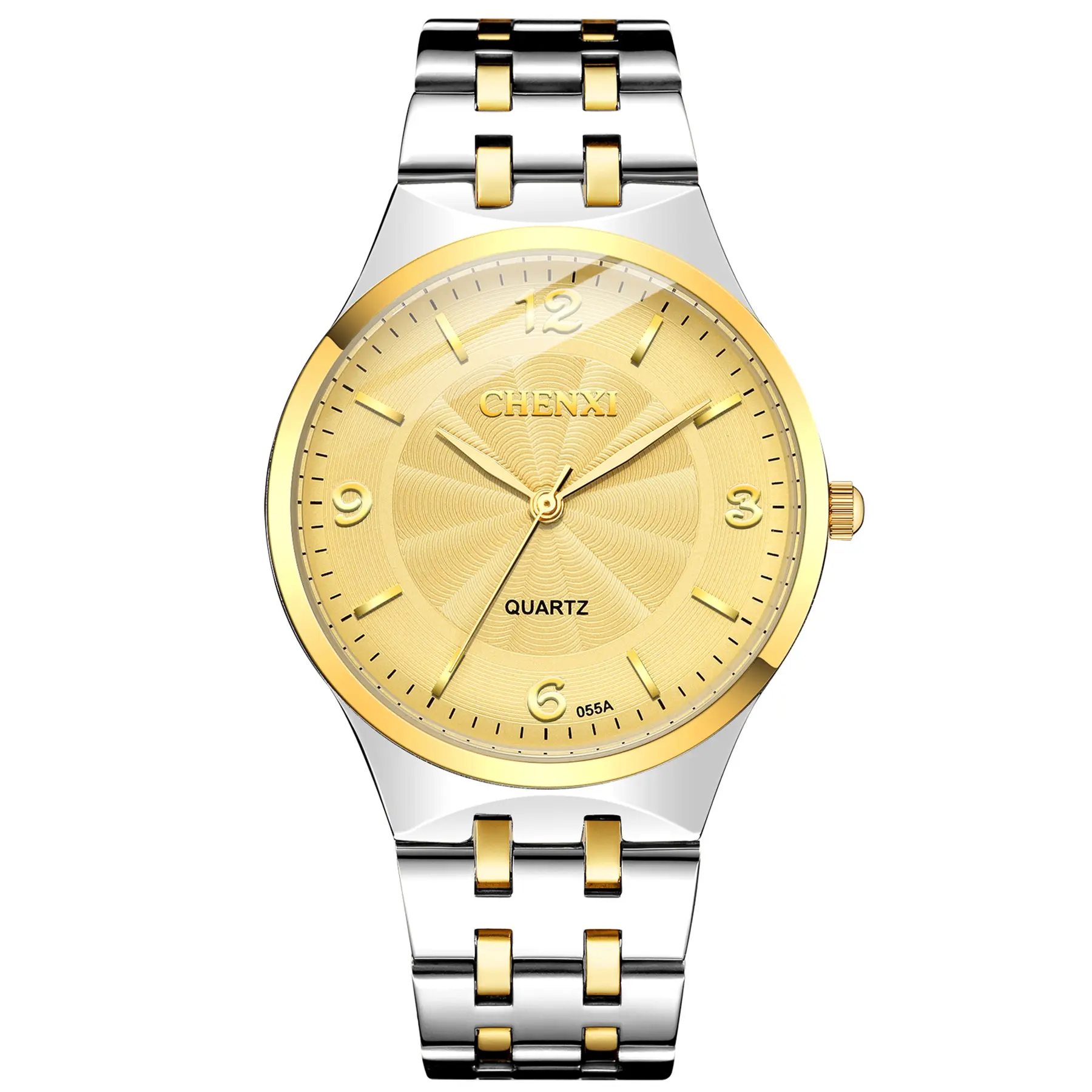OIDEA Couple Two-Tone Stainless Steel Watch, Bar-Numeral Index Dial, Gold-Silver Bracelet, Ultra-Slim 0.31", 3ATM, M & W Sizing