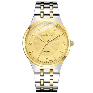 OIDEA Couple Two-Tone Stainless Steel Watch, Bar-Numeral Index Dial, Gold-Silver Bracelet, Ultra-Slim 0.31", 3ATM, M & W Sizing