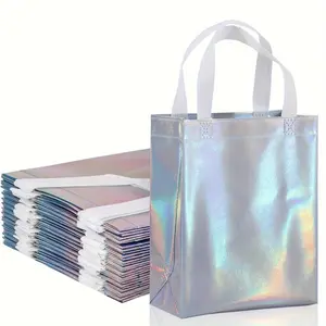 20-pack medium gift bag rainbow holography gift bag with handles  for Birthdays, Mother's Day, Bridal Showers, Weddings, Retirements, Anniversaries, Engagements, Any Occasion,Waterproof durable Reusable7.8" X 4" X 9.8"
