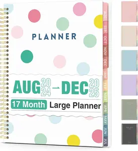 17 Months Academic Planner 2024-2025 Daily Weekly and Monthly, Aug 2024 - Dec 2025, Monthly Planner with Waterproof Cover, Agenda Book Planners with Colorful Tabs, School College Teacher Planner 2024-2025, A4 (8.5" x 11") Large Planner, Polka Dot