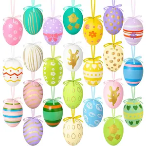24 count Easter Egg Decorations, Plastic Easter  Ornaments for Trees, Easter Eggs for Indoor Outdoor, Colorful Decorative Eggs for DIY Crafts Party School Office  Decor Easter Gifts [KHstyle]