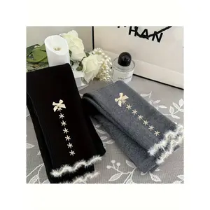 Girls' Thickened Winter Leggings with Cute Bow & Pattern - Cozy Fleece-Lined Long Pants for Cold Weather, &, Perfect for Fall & Winter, Winter Leggings