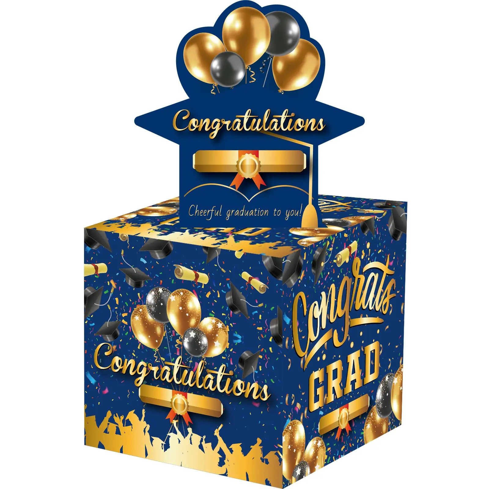 Graduation Money Gift Balloon Box with Graduation Gift Wrapping, Creative Gift Packaging and 50 Transparent Bags, Fun Surprise Savings Bank for Kids & Adults, Unique Way to Gift Cash, Themed Gift Box