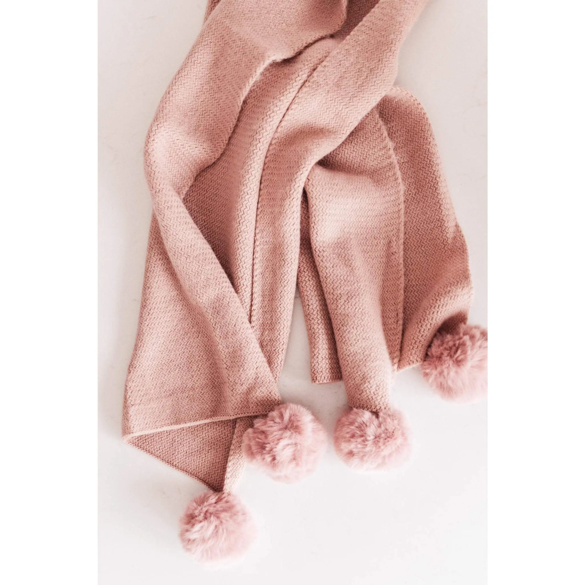 Knitted Fuzzy Pom Pom Scarf In Blush