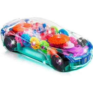 Light Up Transparent Sensory Car Toy for Kids, 1PC, Bump and Go Toy Car with Colorful Moving Gears, Music, and LED Effects, Easter Toys for Toddlers, Great Birthday Gift Idea