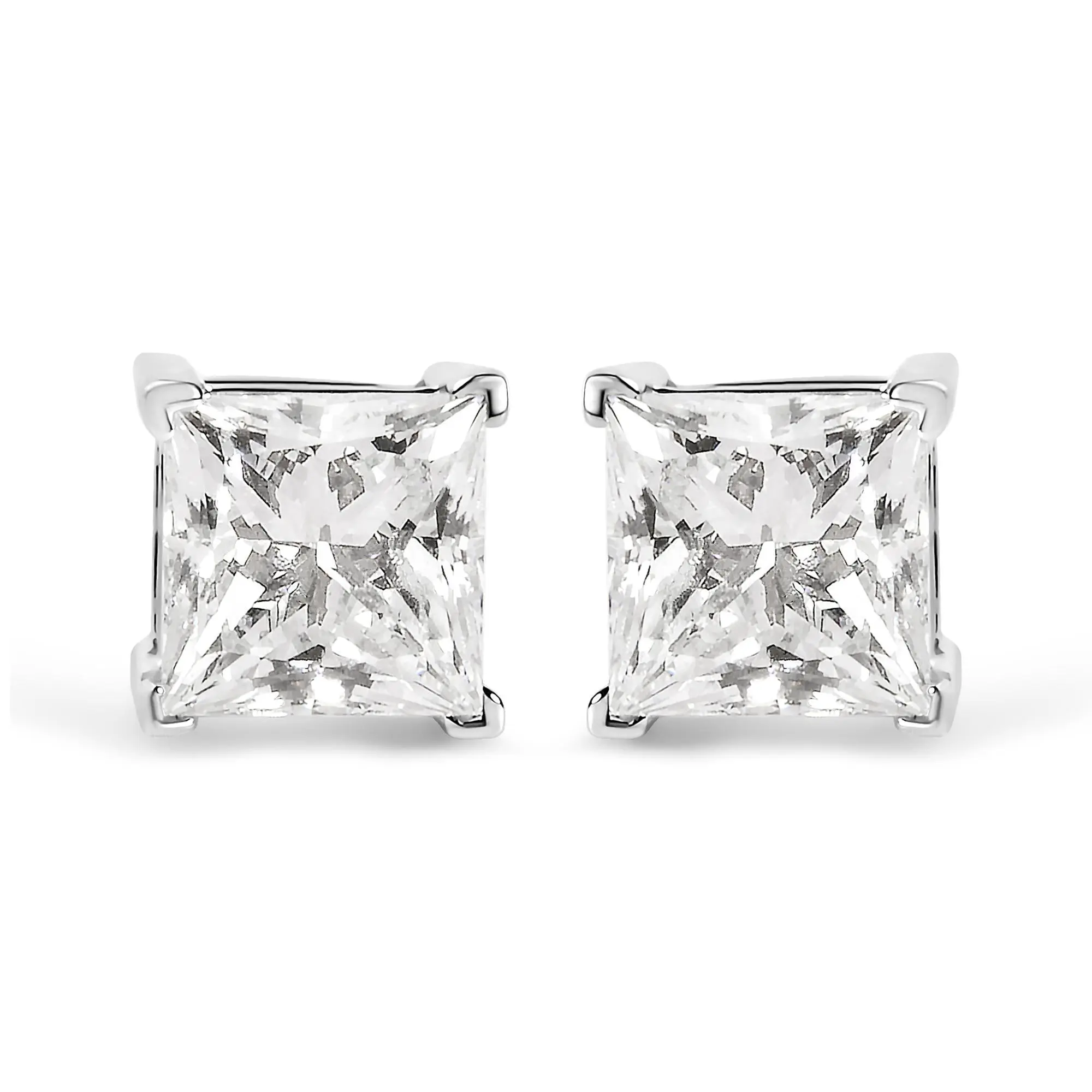 14K White Gold 1 1/2 Cttw Clarity Enhanced Princess Cut Diamond Solitaire Stud Earrings (I-J Color, I1-I2 Clarity)