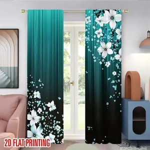 Elegant Gradient Floral Print Curtains Set, Window Curtain, Window Decorations Supplies, 2 Piece, Perfect for Living Room, Ideal Gift for Loved Ones, Ca Prop 65 Compliant