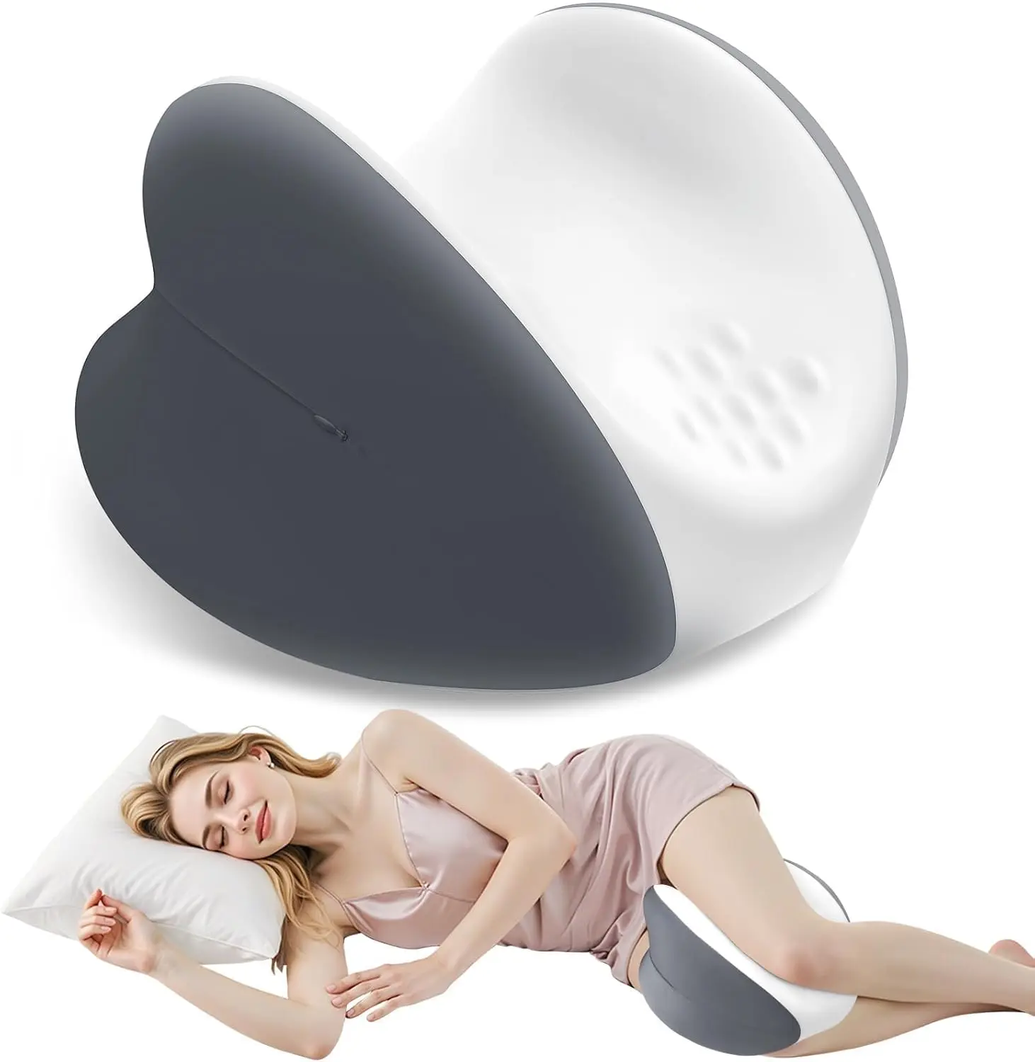 Knee Pillow for Side Sleepers, Leg Pillow with Cooling Cover, Memory Foam Body Pillow for Side Sleeping, Heart-Shape Cushion for Hip, Back & Sciatica Pain Relief, Grey