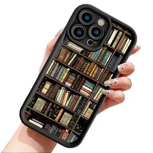 Artistic Vintage Bookshelf Pattern Design Phone Case for iPhone 17 16 15 14 Pro Max 13 12 11 XR XS Plus Air Slim Shockproof Anti Scratch TPU Protective Cover Literary Book Lover Aesthetic Phone Accessory