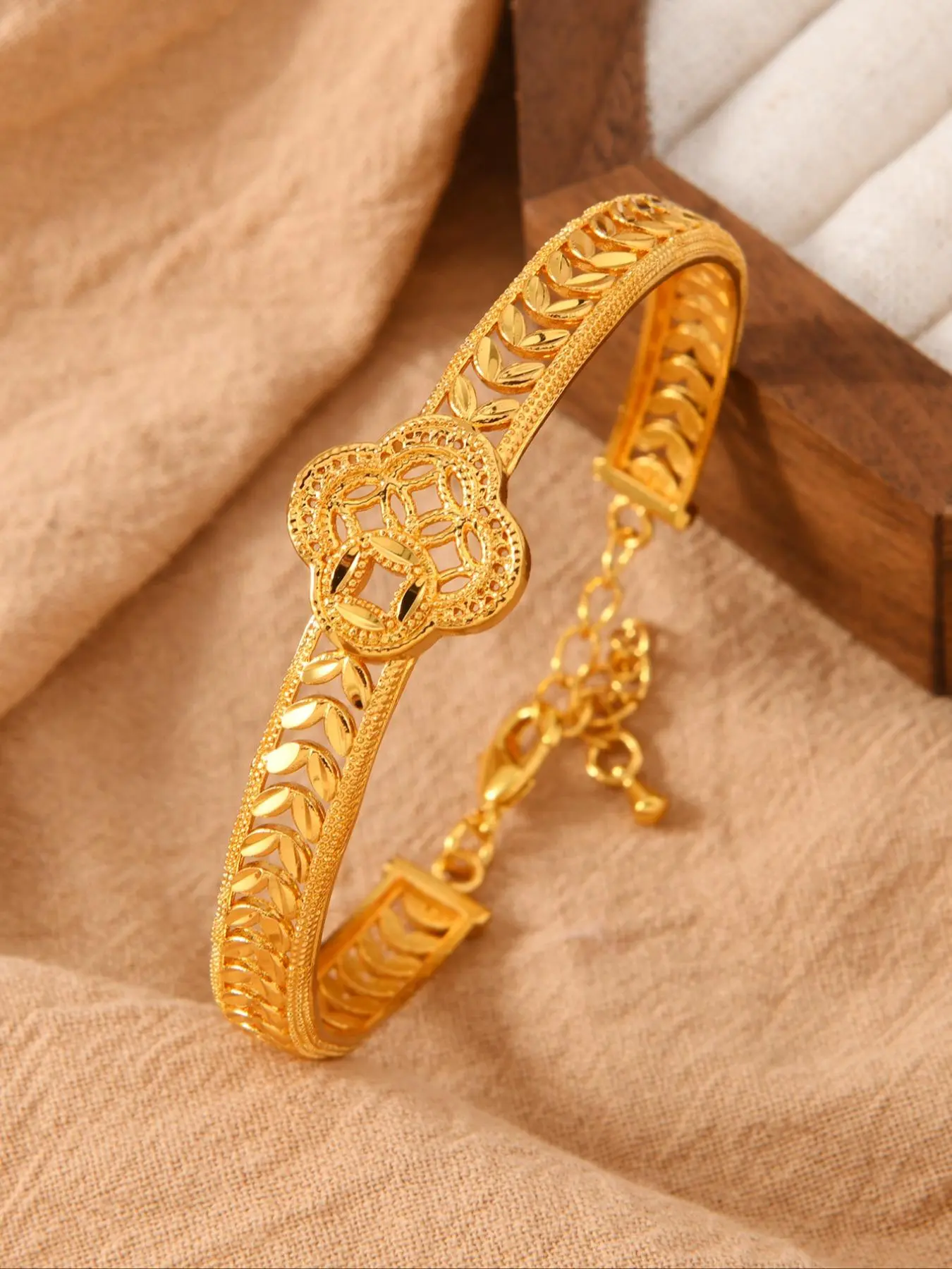 Middle Eastern-inspired Adjustable Bracelet, Adjustable Bangles, Intricate Coin & Wheat Design Bracelet, Jewelry for Women & Girls for Weddings, Daily Wear, Bangle Chain Jewelry, Copper Bangles, Adjustable Fit Bangle