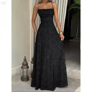 YehGoods 2026 Lady's Sleeveless Backless Lace Maxi Dress - Formal Wear, Plain Fitted, Long Length, Delicate Fabric, Navy Blue, Minimalist Clothes, Perfect for Parties, Events