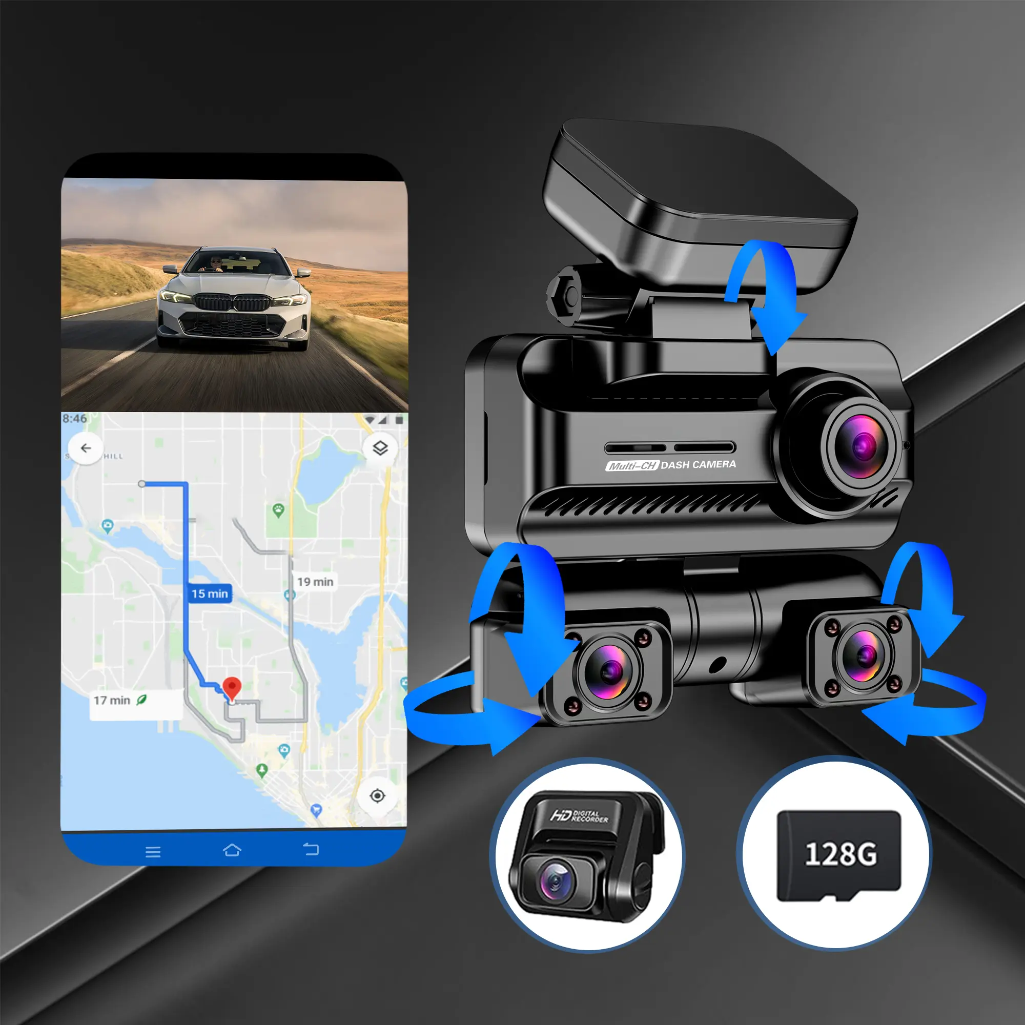 4 Channel 360 Degree Car DVR Dash Cam With Wifi FHD - For Safe Driving- Suitable for All Vehicles - Ideal Gift for Drivers,springtok Recording