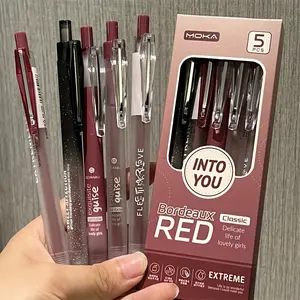 5pcs/set Vibrant Retro Bordeaux Red 0.5mm - High-Value Writing Instruments, Unique Pens for School, Kawaii Stationery, Colorful Decor - Perfect Back to School Supplies, Weird Gifts, and Cool Accessories