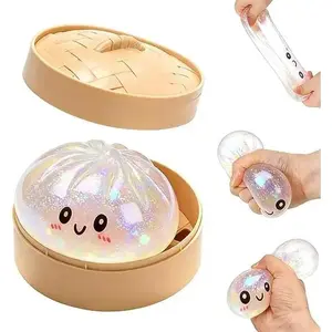 Giant Glitter Dumpling, Giant Dumpling Squishy, Mega Rainbow Dumplings, Cute Anxiety Relief Fidget Toy, with Steamer Box,Soft Squeeze Decompression Dough for Adults
