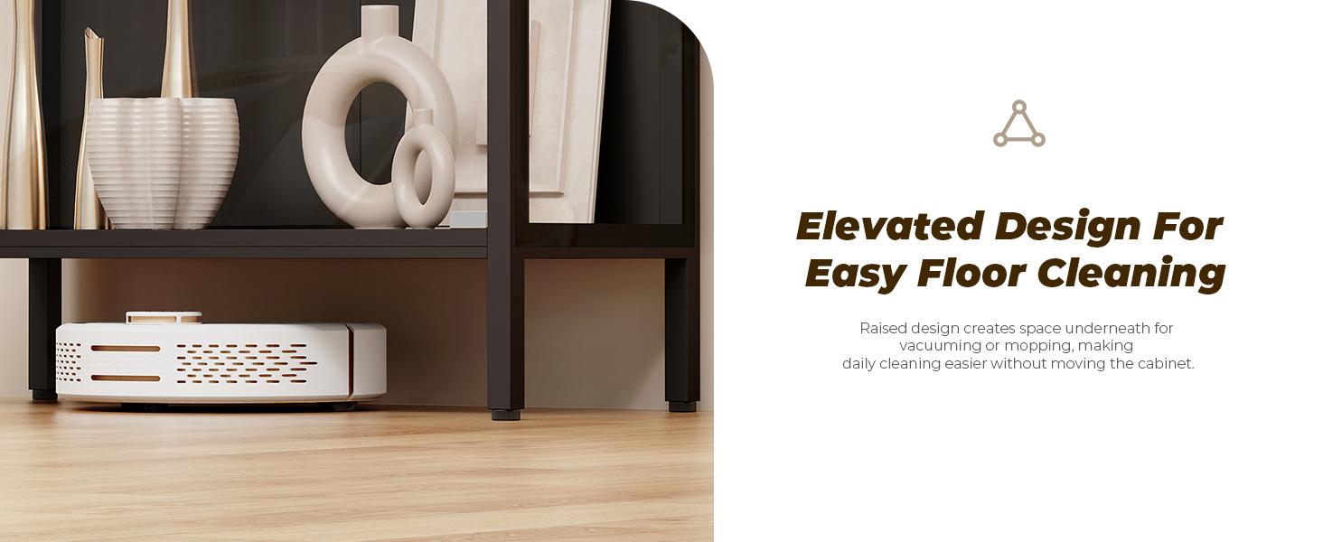 BROTTAR Metal Display Cabinet with Glass Doors, 4-Tier Curio Cabinet with 3 Color Lights for Collectibles, Glass Display Case with Human Body Sensor, Storage Cabinets with Adjustable Glass Shelves, Black