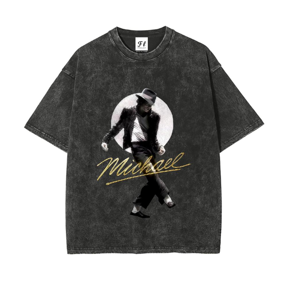 Retro Michael Jackson Dance Pose T-Shirt 260g Heavyweight Cotton Washed Streetwear Oversized Tee