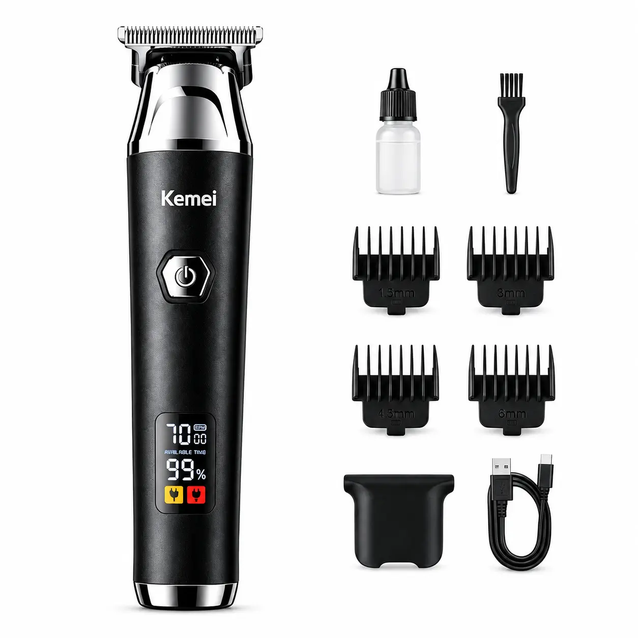 Professional Men's Cordless High Precision BladeHair Clipper - Rechargeable Barber Tool with Built-In Battery, LED Display,  USB Kit, Trimmers for Adults, Cheekline Grooming, Beard Shaving Set for Home Haircut, Barbershop Use