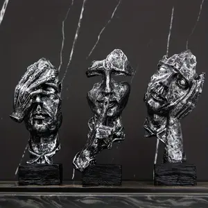 3pcs Thinker Statue, Silence Is Gold Abstract Art Statue, Can't Hear, Can't See, Can't Talk, Modern Resin Home Sculpture, Modern Decoration For Creative Room Home Office Study (Silver)