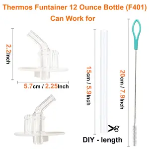 Replacement Straws for Thermos Funtainer 12 Ounce Bottle (F401), 8 Sets (8 pcs Silicone Sipper Straws, 8 pcs Silicone Straw stems and 2pcs Straw Cleaning Brushes)