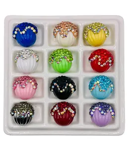 Fancy Sparkle Beads - Colorful 16mm-30mm Beads for Crafting & Decoration with Sugar Texture Rhinestones & Delicate Flowers Ideal for Pen Beading & Jewelry Making