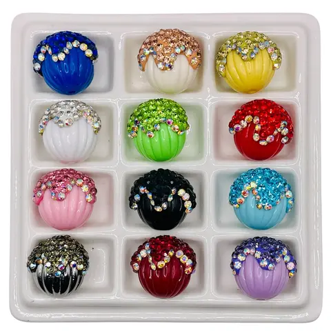 Fancy Sparkle Beads - Colorful 16mm-30mm Beads for Crafting & Decoration with Sugar Texture Rhinestones & Delicate Flowers Ideal for Pen Beading & Jewelry Making