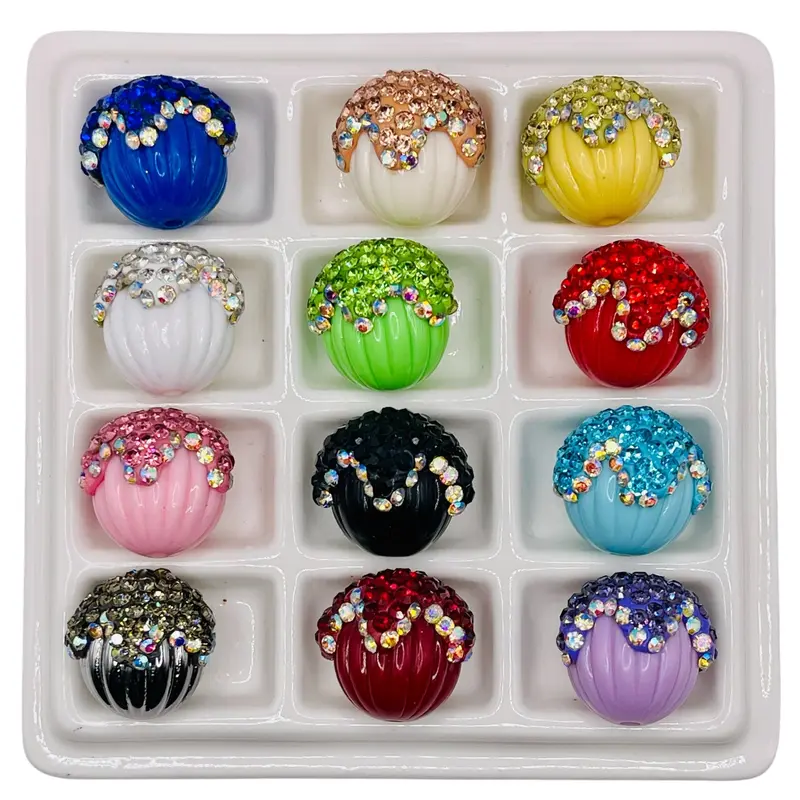 Fancy Sparkle Beads - Colorful 16mm-30mm Beads for Crafting & Decoration with Sugar Texture Rhinestones & Delicate Flowers Ideal for Pen Beading & Jewelry Making