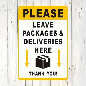 2D Flat - Vintage "Please Leave Packages & Deliveries Here" Iron Sign - 7.87x11.81inch, Durable Indoor/Outdoor Wall Decor with Arrows & Thank You Symbol, Perfect for Home, Kitchen, Garage, or Business, Indoor Outdoor Sign | Vintage Style
