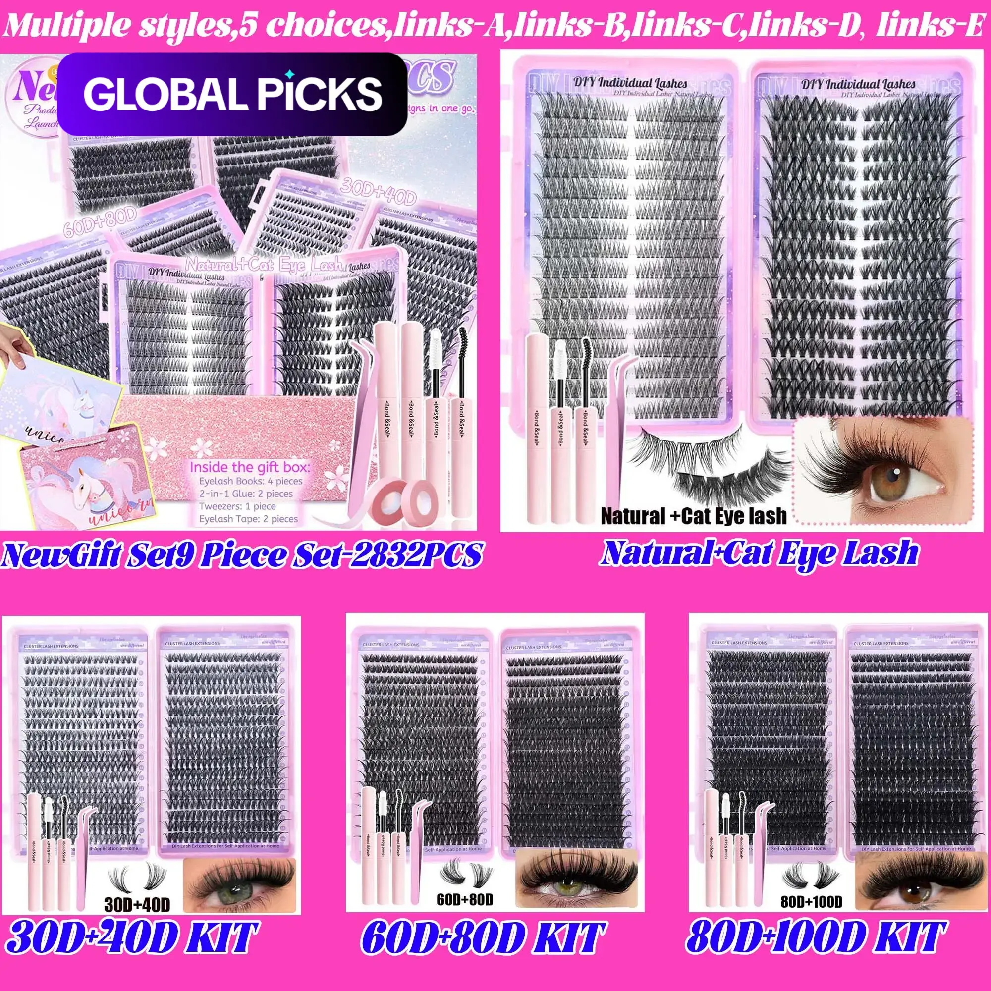 3 or 9 Boxes of Wispy Lash Clusters, Fluffy DIY False Eyelashes Personal False Lash Extension Eyelash Extensions with 720 or 672 Clusters, 9–18 mm Mixed Length, 30D/40D/60D/80D Natural Volume, Beginner-Friendly Reusable D/C Curl Lashes #GLOBAL PICKS