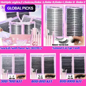 3/9 Boxes/set Wispy Lash Cluster, Fluffy Eyelashes Cluster, 720/672 Clusters DIY Eyelash Extensions, 9–18 mm Mixed Length with 30D+40D/60+80D Natural Density, Beginner-Friendly Reusable D/C Curl Lashes #GLOBAL PICKS