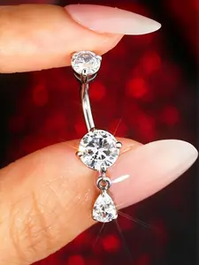 OUFER  14G Internally Threaded Stainless Steel Waterproof Shiny CZ Gem Belly Ring for Women, 10mm 12mm 14mm 16mm Bar Length, Elegant Look Belly Piercing Jewelry for Everyday Wear Cubic Zirconia